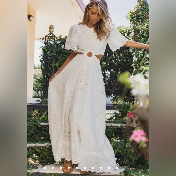 NWT Petal & Pup Merletto white Cut out open back maxi dress size Large - Picture 3 of 10